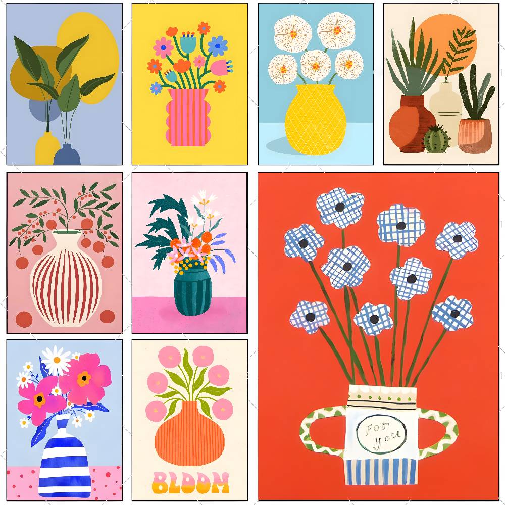 Home Office Marketing - Pôster de Lona Moderno com Flores