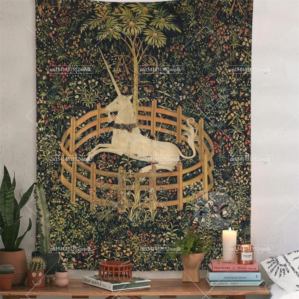 Home Office Yoga Room - O unicórnio na tapeçaria de parede