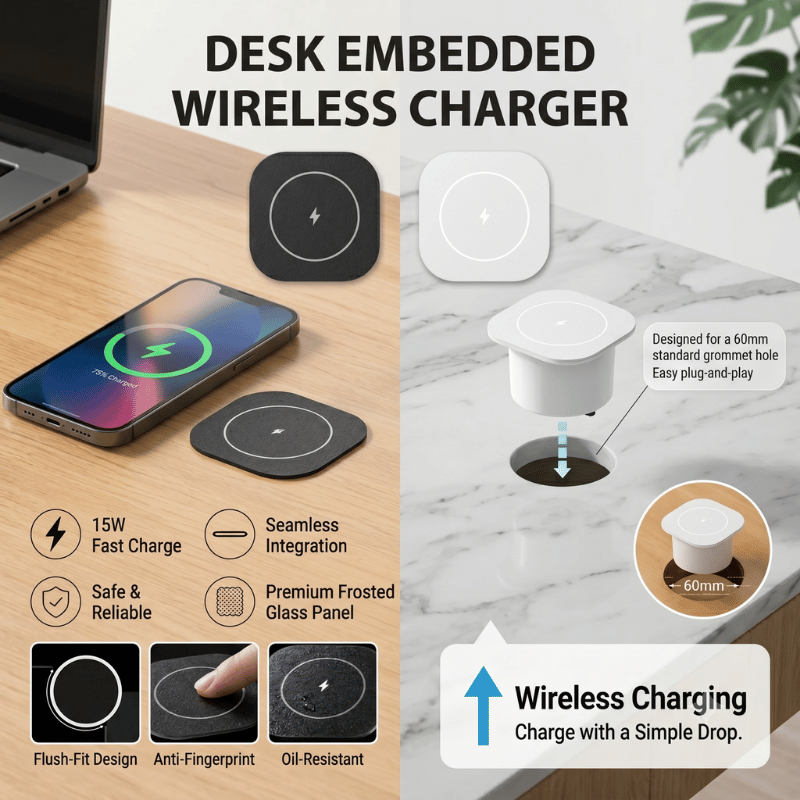 Home Office Of Uk - Carregador Sem Fio Embutido de 15W,